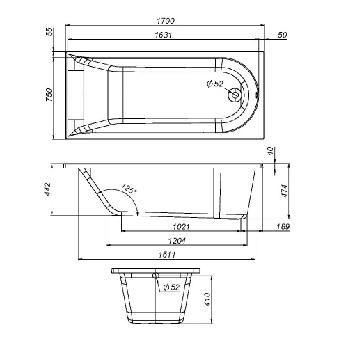 картинка W72A-170-075W-R2 Каркас для ванны Spirit 170х75 от магазина Сантехстрой