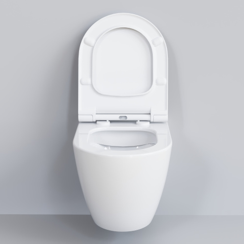картинка Унитаз Queen 113T20001R (570*360*400) БЕЛЫЙ подвесной БЕЗОБОДКОВЫЙ с тонкой крышкой, 2 места от магазина Сантехстрой
