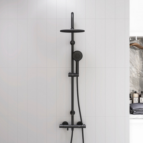 картинка D0710522 Futura душевая система с ванно душевым ТМС смесителем, черный от магазина Сантехстрой