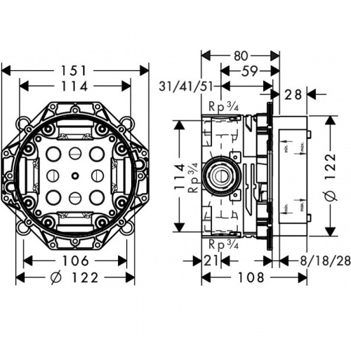 картинка HG ibox universal Универсальная скрытая часть ½’ / ¾, подходит для всех готовых наборов для душа, ванны и для термостата (СПЕЦЦЕНА с нашего склада!) от магазина Сантехстрой