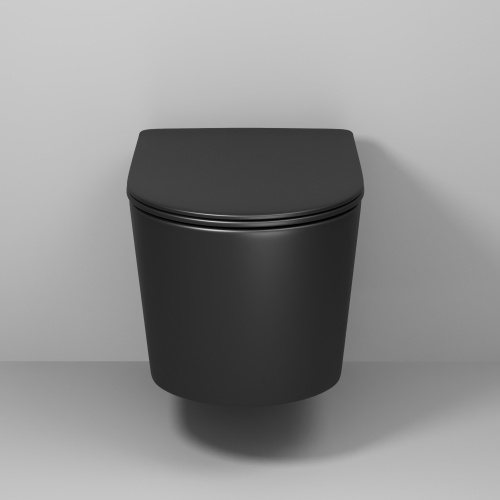 картинка Унитаз подвесной Grossman GR-4499BMSQ (520х360х365) безободковый,смыв торнадо,черный матовый с тонкой крышкой,микролифт,1 место от магазина Сантехстрой