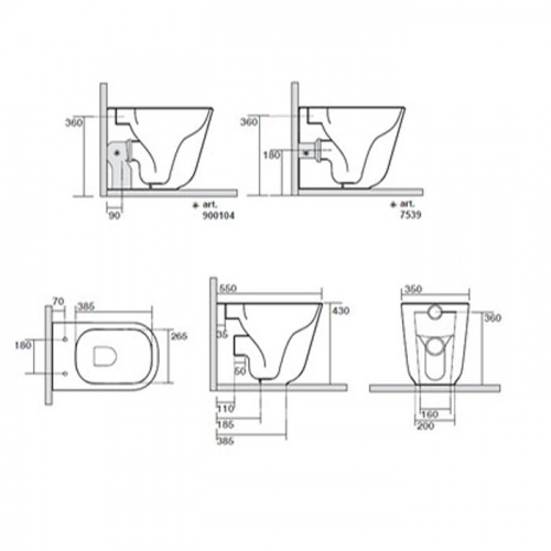 картинка Kerasan Tribeca Унитаз напольный пристенный 55 см БЕЗОБОДКОВЫЙ, c креплением WB5N, цвет: белый матовый от магазина Сантехстрой