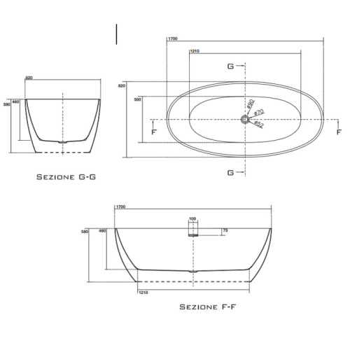 картинка KERASAN Flo Ванна свободностоящая акриловая  170х82х58см в комплекте со сливом Clic-clac, цвет белый от магазина Сантехстрой
