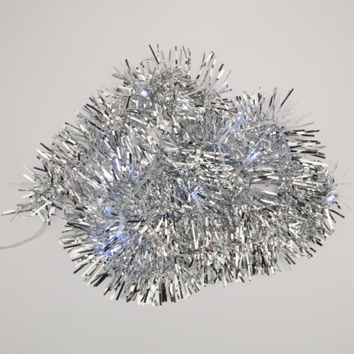 картинка Гирлянда светодиодная Мишура серебряная 10 LED 1,5 м,  прозрачный ПВХ,  белый свет свечения,  2 х АА (батарейки не в комплекте) NEON-NIGHT от магазина Сантехстрой