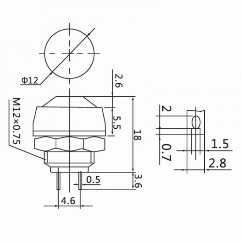 картинка Выключатель-кнопка 250V 1А (2с) OFF-(ON) Б/Фикс зеленая Micro (PBS-33В) REXANT от магазина Сантехстрой