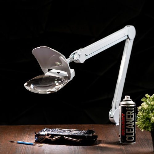 картинка Лупа на струбцине квадратная 3D+20D с подсветкой 6LED,  серия EXPERT,  белая (8603L) REXANT от магазина Сантехстрой
