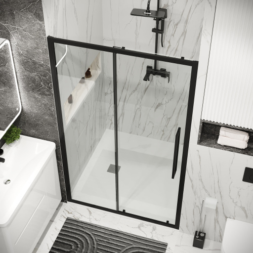 картинка Дверь в нишу 100.K33.02.120.21.00 Cosmo (120*195) черный матовый, стекло прозрачное, 1 место от магазина Сантехстрой