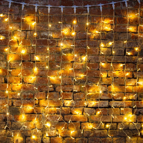 картинка Гирлянда светодиодная Занавес 2х1,5м 300 LED ТЕПЛЫЙ БЕЛЫЙ прозрачный ПВХ IP65 постоянное свечение 230В соединяется NEON-NIGHT нужен шнур 303-500-1 от магазина Сантехстрой