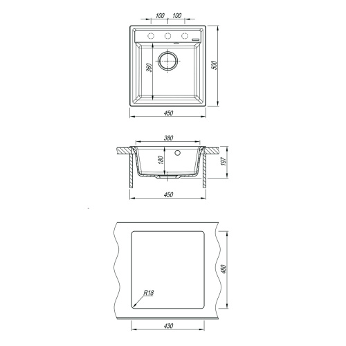 картинка Кухонная мойка Lemark HANKA 450 врезная прямоугольная из кварцгранита цвет: Грей (9910009) от магазина Сантехстрой