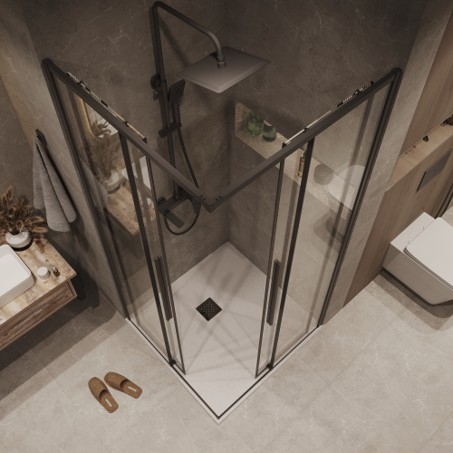 картинка Душевая перегородка 1/2 Grossman Galaxy 1/2.K33.01.11.21.00 (110х195) черный матовый,стекло прозрачное, 1 место от магазина Сантехстрой