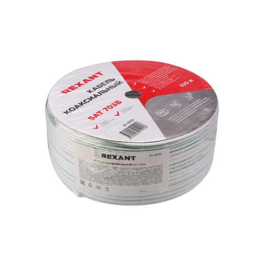 картинка Кабель коаксиальный SAT 703 B, Cu/Al/Cu,  75%,  75 Ом,  100 м, INDOOR,  белый,  REXANT от магазина Сантехстрой