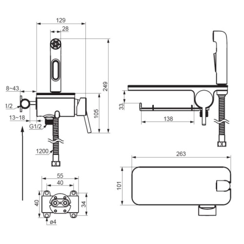картинка 773500200 Jupiter, монтируемый в стену смеситель с гиг душем и полкой, белый, шт от магазина Сантехстрой