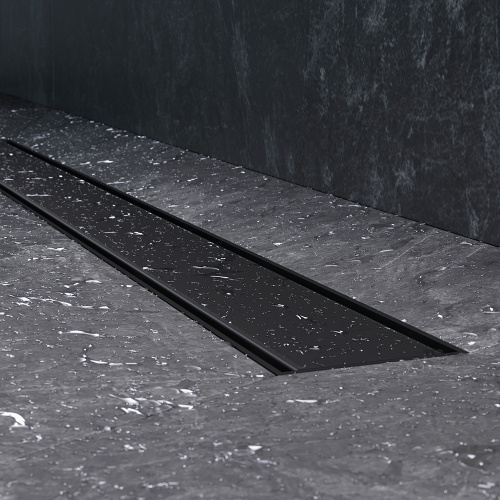 картинка W02SC-U11-080-04BM PrimeFlow Трап для душа линейный универс затвор Tile 80см цвет черн мат от магазина Сантехстрой