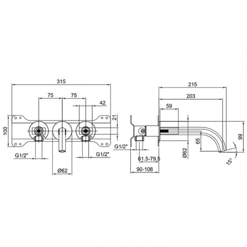 картинка Fantini Venezia Смеситель для раковины, встраиваемый, на 3 отв., без донного клапана, излив 200мм, (наружняя часть), цвет: хром от магазина Сантехстрой