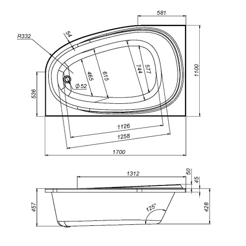 картинка W80A-170R110W-A Like, ванна акриловая 170х110 см, правосторонняя, шт от магазина Сантехстрой