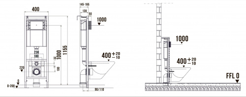 картинка Система инсталляции для подвесного унитаза 400х1160 (4 в 1 с клавишей смыва) Terminus от магазина Сантехстрой