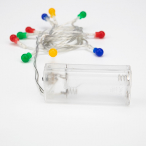 картинка Гирлянда светодиодная Шарики 1,5 м,  10 LED,  прозрачный ПВХ,  цвет свечения мультиколор,  2 х АА (батарейки не в комплекте) NEON-NIGHT от магазина Сантехстрой