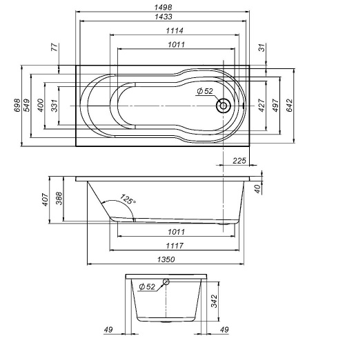 картинка W88A-150-070W-A X-Joy, ванна акриловая A0 150x70 см, шт от магазина Сантехстрой