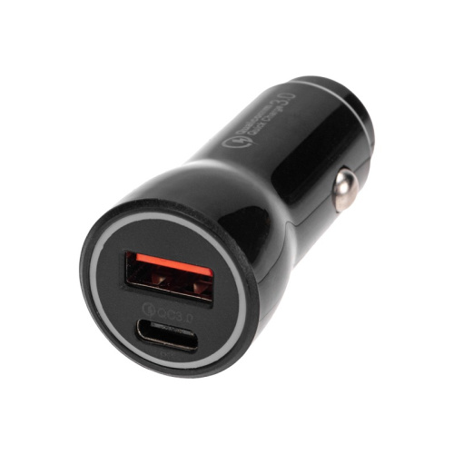 картинка Автозарядка в прикуриватель АЗУ USB-A (QC 3.0)+USB-C (PD),  38Вт черная REXANT от магазина Сантехстрой
