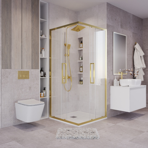 картинка Душевое ограждение Grossman Cosmo 300.K33.02.9090.32.00 (90х90х195) квадрат,раздвижная,золото сатин,стекло прозрачное, 1 место от магазина Сантехстрой