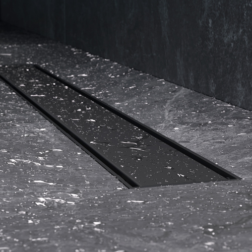 картинка W02SC-U11-070-04BM PrimeFlow Трап для душа линейный универс затвор Tile 70см цвет черн мат от магазина Сантехстрой