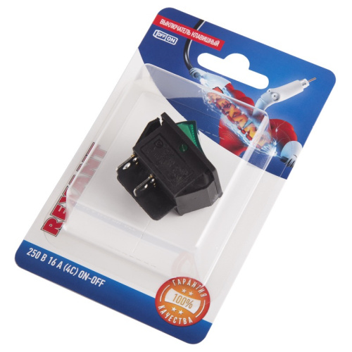 картинка Выключатель клавишный 250V 16А (4с) ON-OFF зеленый с подсветкой (RWB-502, SC-767, IRS-201-1) REXANT (в упак.  1шт. ) от магазина Сантехстрой