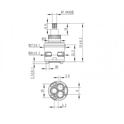 картинка Картридж 26мм Savol для переключателя душа (S-FX09) от магазина Сантехстрой