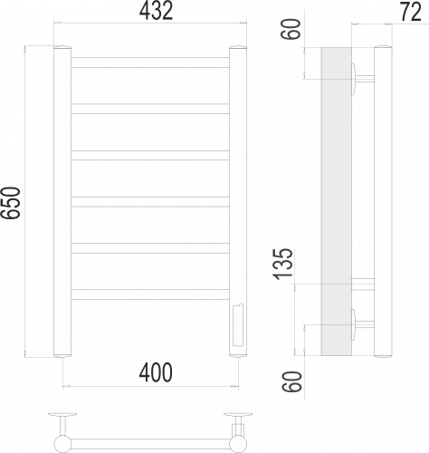 картинка Полотенцесушитель электрический Terminus Аврора, хром, 400х650 от магазина Сантехстрой