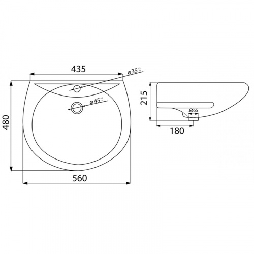 картинка Раковина подвесная Оптима Лобненский стройфарфор 50х55х20 с переливом, белая (10/1/5/1-63) от магазина Сантехстрой