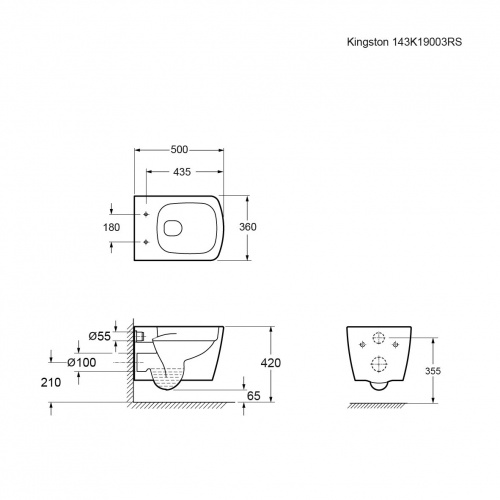 картинка Унитаз Kingston 143K19003RS (500*360*354) подвесной БЕЗОБОДКОВЫЙ, 2 места от магазина Сантехстрой