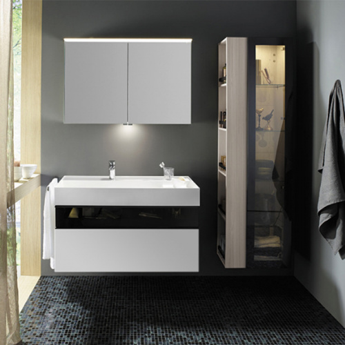 картинка Burgbad Yumo База 1015х640х470 мм.с умыв из мин литья с 1 отв под смес,2 выдв ящика с ручкой  Мокка G0179.верхн ящик из дымч стекла, цвет белый глянц. от магазина Сантехстрой
