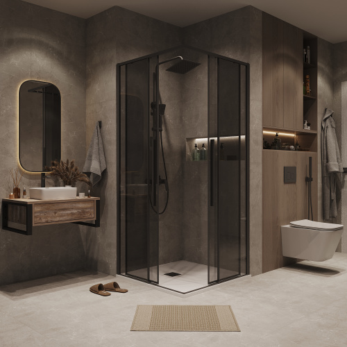 картинка Душевая перегородка 1/2 Grossman Galaxy 1/2.K33.01.70.21.10 (70х195) черный матовый,стекло тонированное, 1 место от магазина Сантехстрой