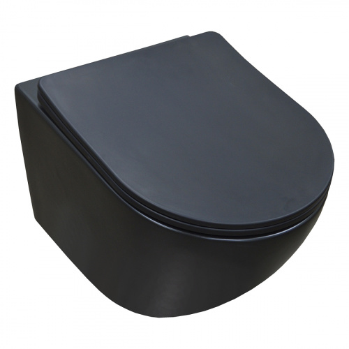 картинка Унитаз подвесной Azario Gloria 480х370х360 безободковый, с сиденьем микролифт, чёрный матовый (AZ-2003MB) от магазина Сантехстрой