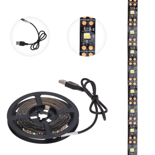 картинка Лента светодиодная 5В,  SMD2835, 4,8Вт/м,  60 LED/м,  6500K,  8мм,  3м,  с USB коннектором,  черная,  IP20 LAMPER от магазина Сантехстрой