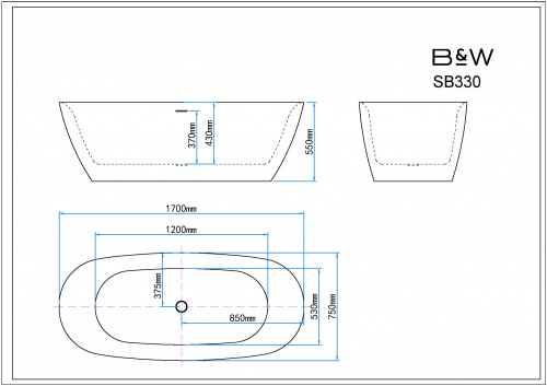 картинка Акриловая ванна Black&White SB330Grey от магазина Сантехстрой