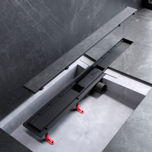 картинка W02SC-U11-080-04BM PrimeFlow Трап для душа линейный универс затвор Tile 80см цвет черн мат от магазина Сантехстрой