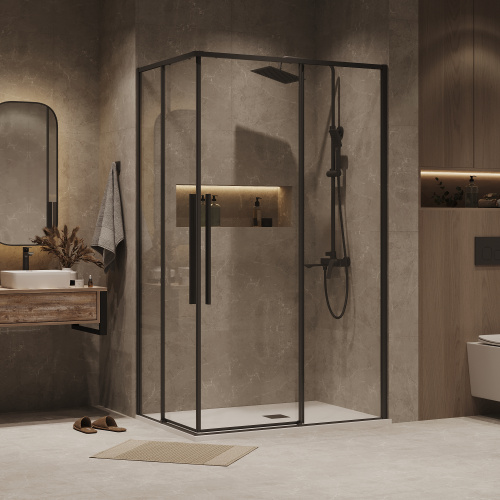 картинка Душевое ограждение Grossman Galaxy 1/2.K33.01.11.21.00-1/2.K33.01.90.21.00 (110х90х195) раздвижная,черный матовый,стекло прозрачное,2 места от магазина Сантехстрой