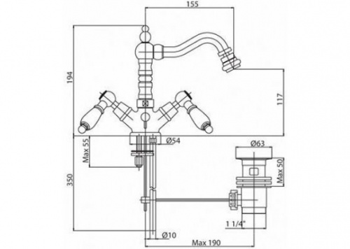 фото смеситель cezares first-bs2-04-bi с донным клапаном, хром/золото, для биде