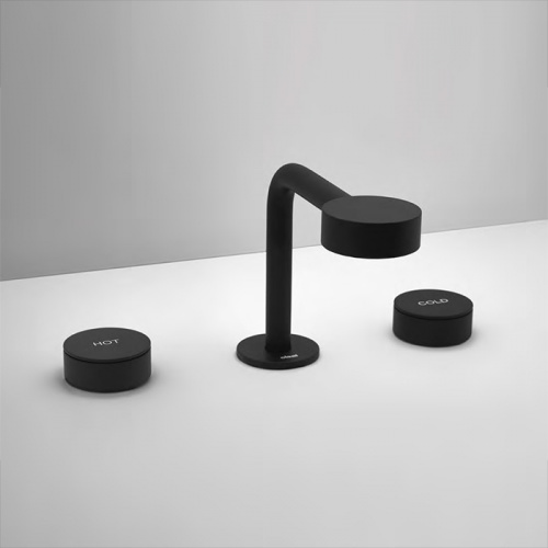 картинка CISAL Slim Смеситель  для раковины на 3 отверстия с донным клапаном, цвет черный матовый от магазина Сантехстрой