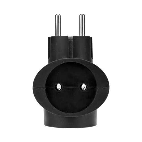 картинка Тройник электрический универсальный 16 А одно гнездо с заземлением черный REXANT от магазина Сантехстрой