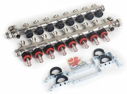 картинка Коллектор, 1", Multidis SF 4, выход-3/4" ЕК, нержавеющая сталь, со встроенными ротаметрами 0-5 л/мин. на подаче (нов.арт. 1405354) от магазина Сантехстрой