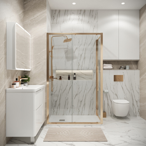 картинка Душевое ограждение Grossman Cosmo 100.K33.02.110.32.00-200.K33.02.80.32.00 (110х80х195) раздвижная,золото сатин,стекло прозрачное,2 места от магазина Сантехстрой