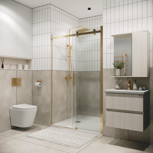 картинка Дверь в нишу Grossman Classic 100.K33.04.100.32.00 (100х195) золото сатин,стекло прозрачное,раздвижная, 1 место от магазина Сантехстрой