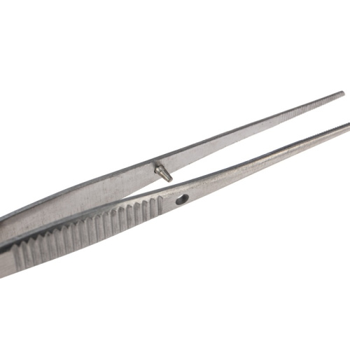 картинка Пинцет прямой,  узкий,  фиксатор,  рифленый 100мм ПРОФИ от магазина Сантехстрой