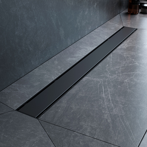 картинка W02SC-U11-080-04BM PrimeFlow Трап для душа линейный универс затвор Tile 80см цвет черн мат от магазина Сантехстрой