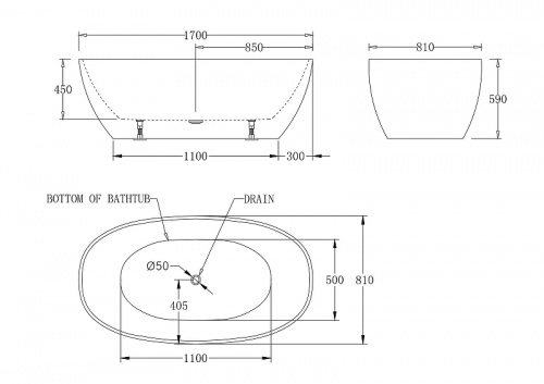 картинка Акриловая ванна BelBagno 170x81 BB81-1700-W0 без гидромассажа от магазина Сантехстрой