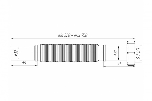 картинка Гофра АНИ Пласт с гайкой, 1 1/4x32, 320-730 мм K203 025-0344 от магазина Сантехстрой