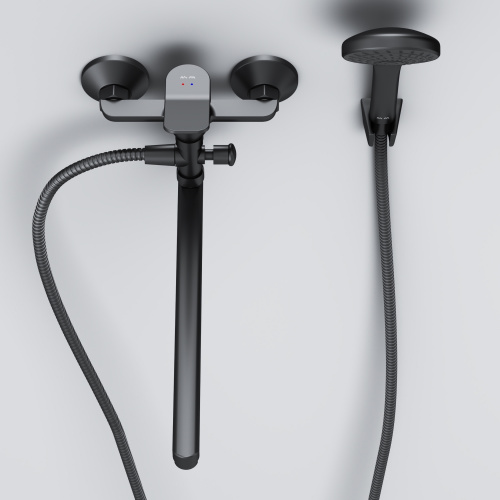 фото f90a90122 gem, смеситель д/ванны/душа, излив 325 мм, душевой набор, черн, шт