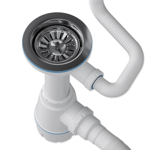 картинка Сифон для кух. мойки BathMaster BM0201SP двумя выпусками и гибкой трубой (1 1/2"- Ø40/50) от магазина Сантехстрой