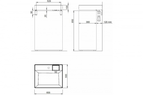 картинка Раковина Reflection tetra для установки над стиральной машиной (60x50 см) RF6050TE от магазина Сантехстрой